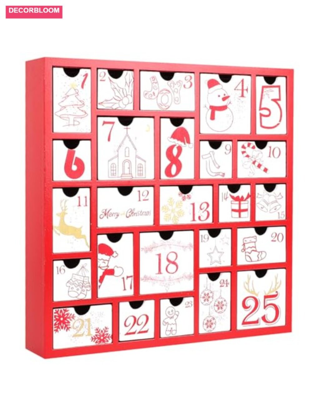 Wooden Christmas Advent Calendar with 25 Drawers, Countdown Decoration